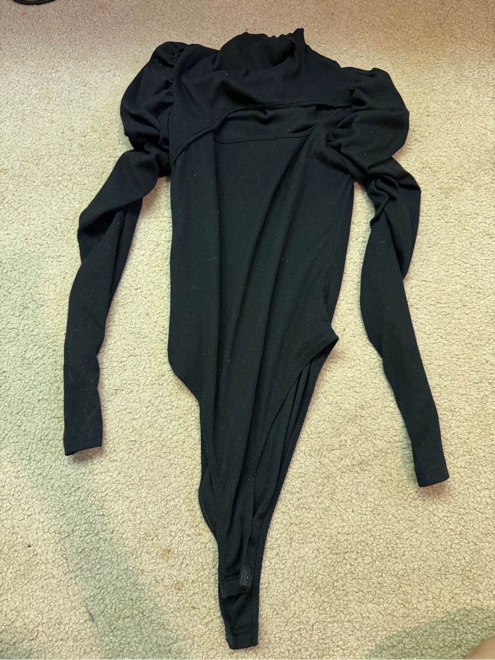 VENUS Black Long Sleeve Puff Shoulder Bodysuit